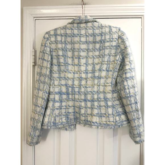 TAHARI Blue White Gold Open-Front Tweed Preppy Blazer Jacket Old Money - Sz 4 - Picture 4 of 5